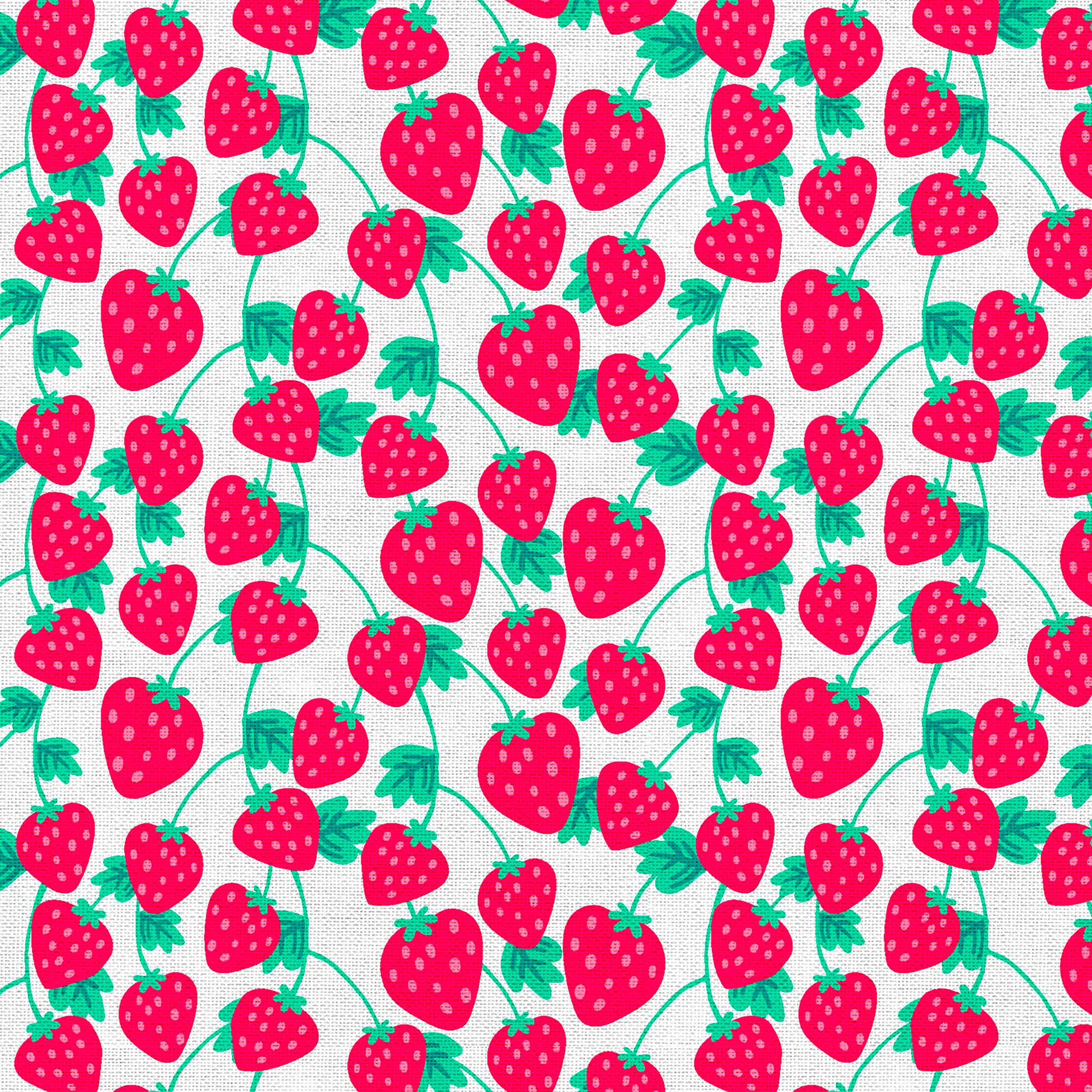 Fabric Editions White Spring Garden Berry Cotton Fabric